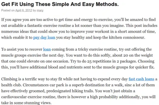 Google shared this image at the launch of Penguin showing unnatural links. A blog on exercise links unnaturally to pages about payday loans.